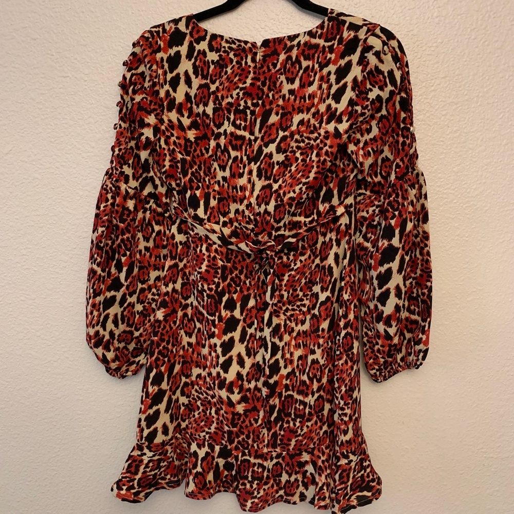 Express Red Leopard Print Fit N Flare Long Sleeve… - image 3